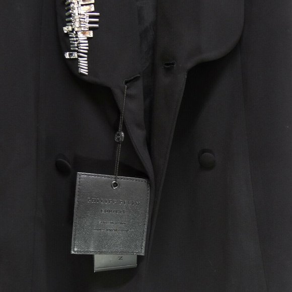 $3375 Philipp Plein Black Embellished Sleeveless Tuxedo 'Chopper' Dress Size S - Picture 6 of 10